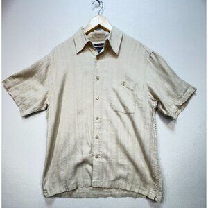 Marc Edwards Men's Button Up Casual Linen Shirt Short Sleeve Stretch Size XL Tan